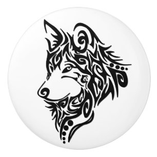 Bouton De Porte En Céramique Loup tribal