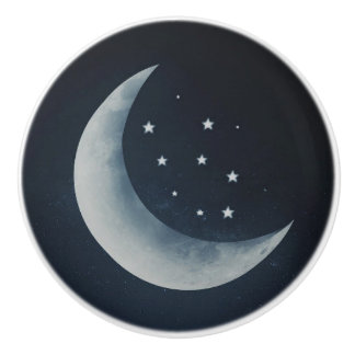 Bouton De Porte En Céramique Lune Étoiles Ciel Nocturne Céleste