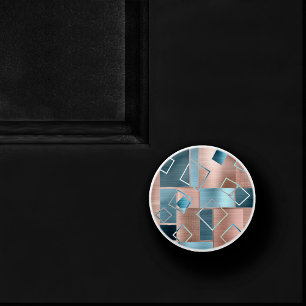 Bouton De Porte En Céramique Luxe Abstrait   Blush Rose Gold et Turquoise Géomé