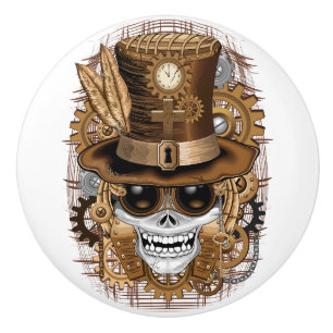 Bouton De Porte En Céramique Machine rétro Voodoo à vapeur crâne