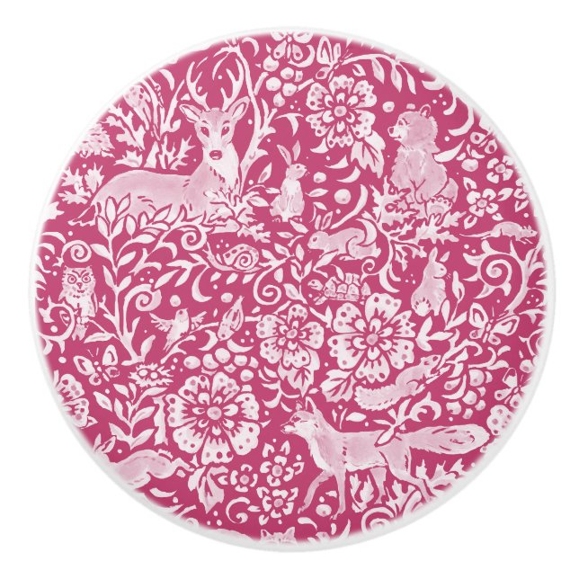 Bouton De Porte En Céramique Magenta Deer Fox Rabbit Forêt Nature animale (Devant)