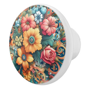 Bouton De Porte En Céramique Magnifique bouquet de fleurs