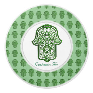 Bouton De Porte En Céramique Main de henné de Hamsa (vert)