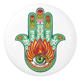 Bouton De Porte En Céramique Main Hamsa