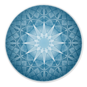 Bouton De Porte En Céramique Mandala à motif kaléidoscopique bleu blanc