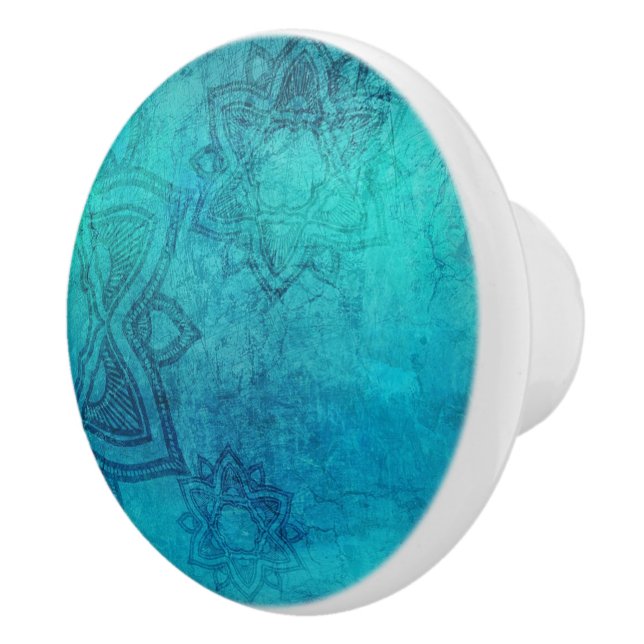 Bouton De Porte En Céramique Mandala bleu (Droite)