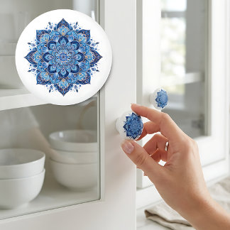 Bouton De Porte En Céramique Mandala bleu élégant
