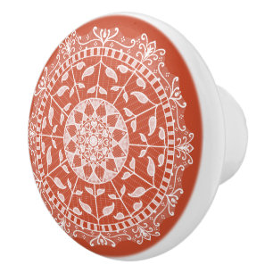 Bouton De Porte En Céramique Mandala en terre cuite