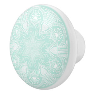 Bouton De Porte En Céramique Mandala en verre marin