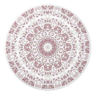 Bouton De Porte En Céramique Mandala Floral Rose Poussiéreux