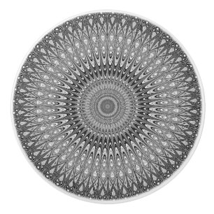 Bouton De Porte En Céramique Mandala gris