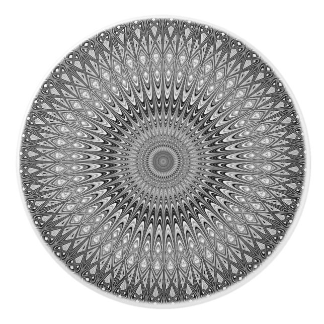 Bouton De Porte En Céramique Mandala gris (Devant)