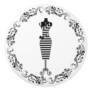Bouton De Porte En Céramique Mannequin de couture noir et blanc en forme de cor