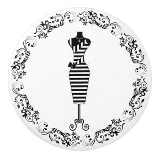 Bouton De Porte En Céramique Mannequin de couture noir et blanc en forme de cor