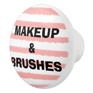 Bouton De Porte En Céramique Maquillage Rayures Rose Blanc Aquarelle