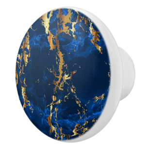 Bouton De Porte En Céramique Marbre bleu profond et or