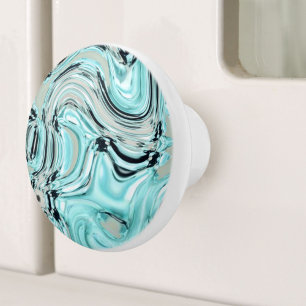 Bouton De Porte En Céramique marbre chic tourbillons menthe océan mer mer aqua 
