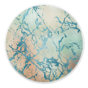 Bouton De Porte En Céramique Marbre de luxe   Belle veine Turquoise jaune et co