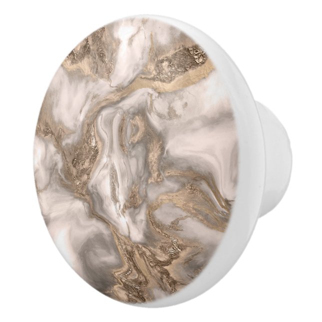 Bouton De Porte En Céramique Marbre liquide - perle et or (Droite)
