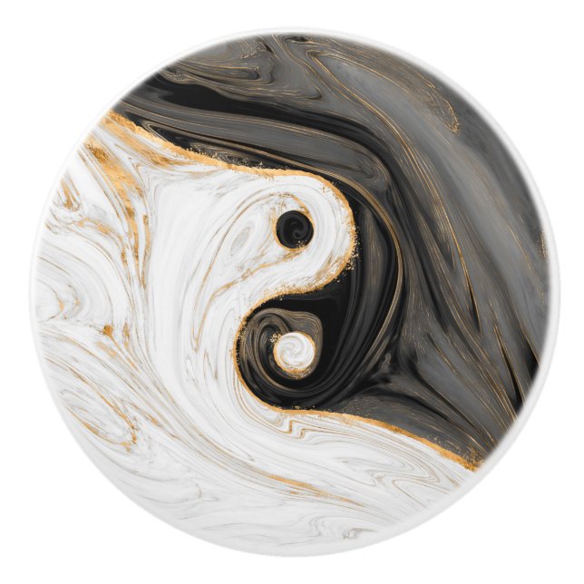 Bouton De Porte En Céramique Marbre liquide Yin Yang (Devant)