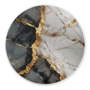 Bouton De Porte En Céramique Marbre noir blanc moderne