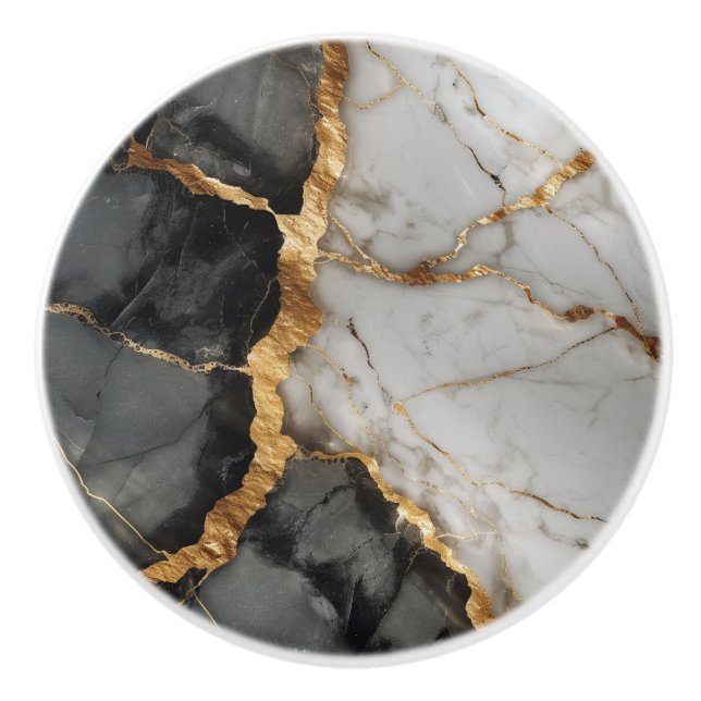 Bouton De Porte En Céramique Marbre noir blanc moderne (Devant)