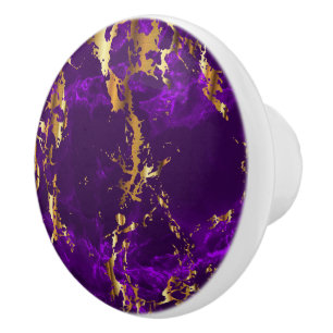 Bouton De Porte En Céramique Marbre profond de violet et d'or
