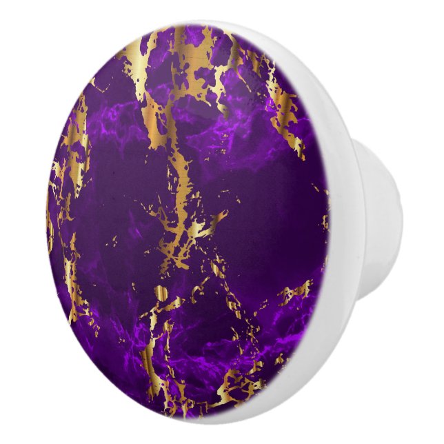 Bouton De Porte En Céramique Marbre profond violet et doré (Droite)