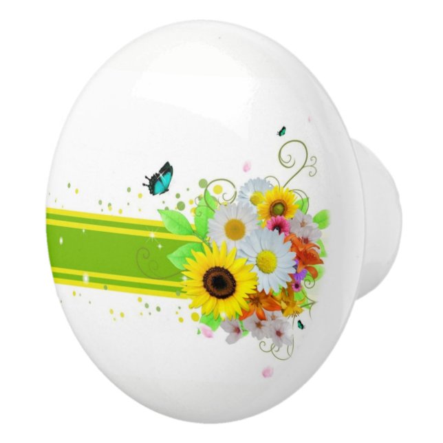 Bouton De Porte En Céramique Marguerites heureuses (Droite)