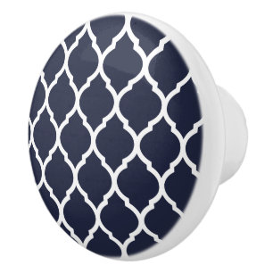 Bouton De Porte En Céramique Marine Blue Marocain Quatrefoil