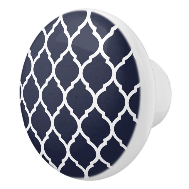 Bouton De Porte En Céramique Marine Blue Marocain Quatrefoil (Droite)