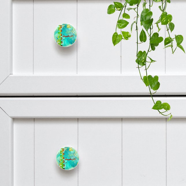 Bouton De Porte En Céramique Maya Turquoise & Golden Misty Sky (Créateur téléchargé)