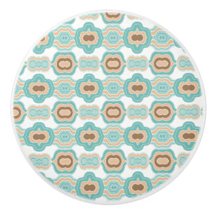 Bouton De Porte En Céramique Médaillon bleu/tan/marron coloré