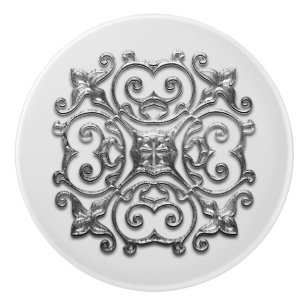 Bouton De Porte En Céramique Médaillon d'argent gris Faux Vintage en céramique