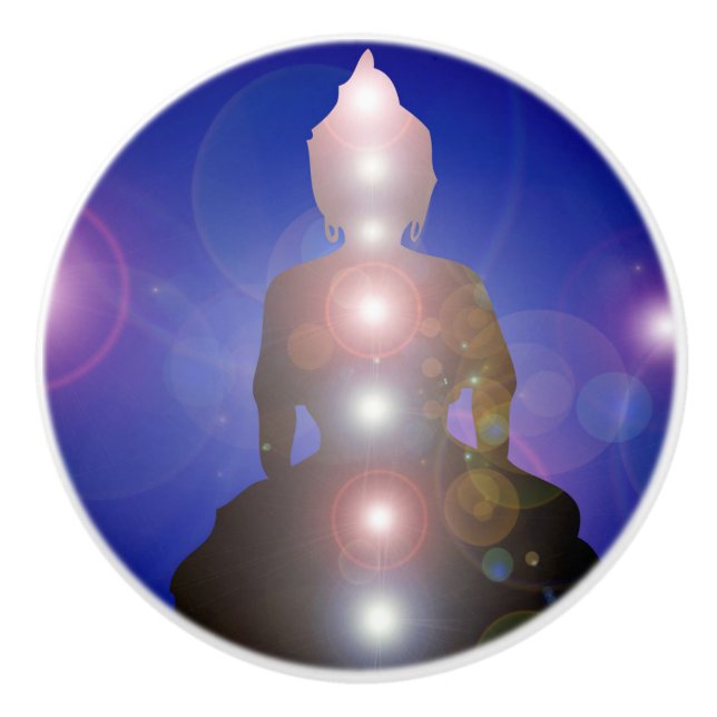 Bouton De Porte En Céramique Méditation Zen Buddha & Chakra (Devant)