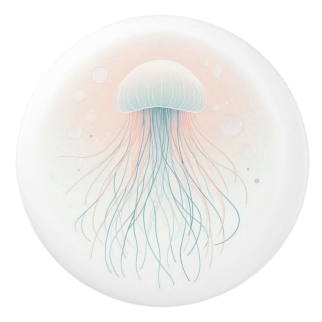 Bouton De Porte En Céramique méduse marine/plage/côtière (Devant)