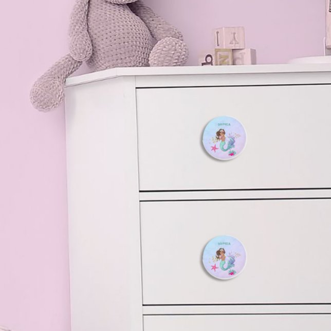 Bouton De Porte En Céramique Mermaid Cute Bleu Rose Starfish Personnel (Créateur téléchargé)