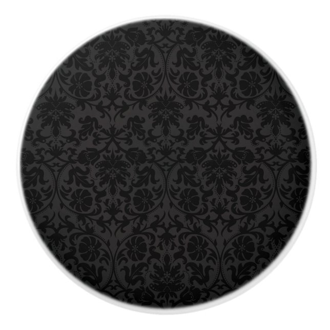 Bouton De Porte En Céramique Modèle de Damas noir (Devant)