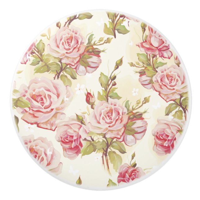 Bouton De Porte En Céramique Modèle floral (Devant)