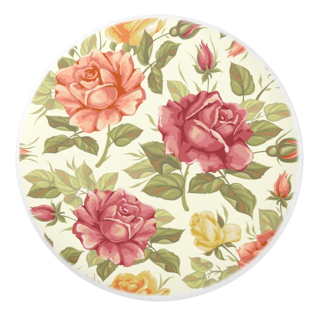 Bouton De Porte En Céramique Modèle floral (Devant)