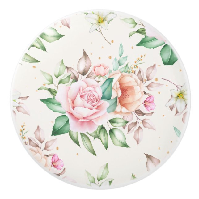 Bouton De Porte En Céramique Modèle floral (Devant)
