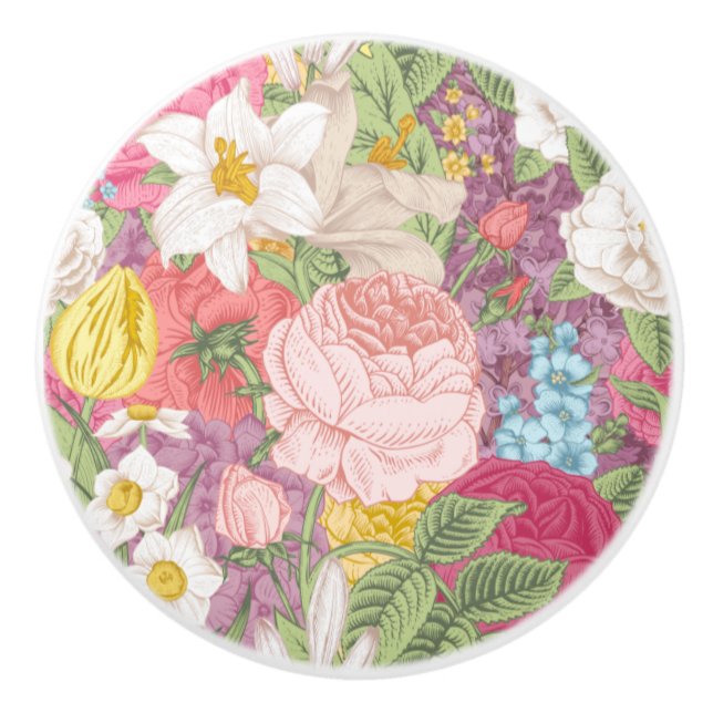 Bouton De Porte En Céramique Modèle floral (Devant)