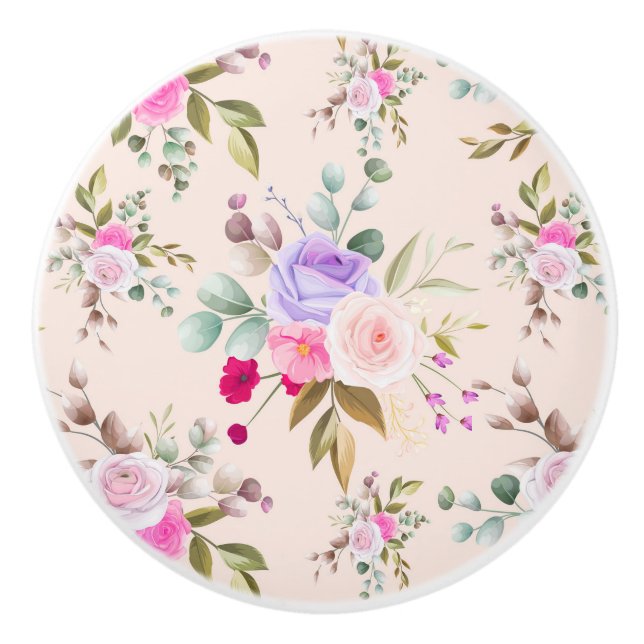 Bouton De Porte En Céramique Modèle floral (Devant)