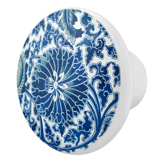 Bouton De Porte En Céramique Modèle floral chinois bleu (Droite)