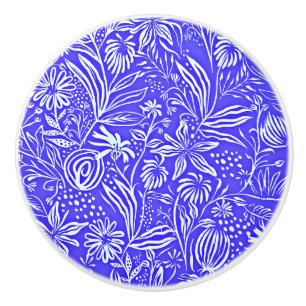 Bouton De Porte En Céramique Modèle Floral Préféré, Bleu Périvent,