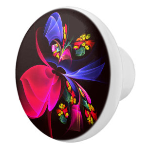 Bouton De Porte En Céramique Moderne coloré Floral Abstrait Art Motif #06