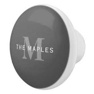 Bouton De Porte En Céramique Moderne élégant gris foncé monogramme et nom
