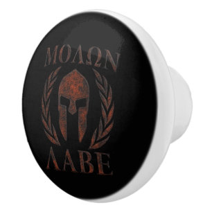 Bouton De Porte En Céramique Molon Labe Laurels, guerrier spartiate