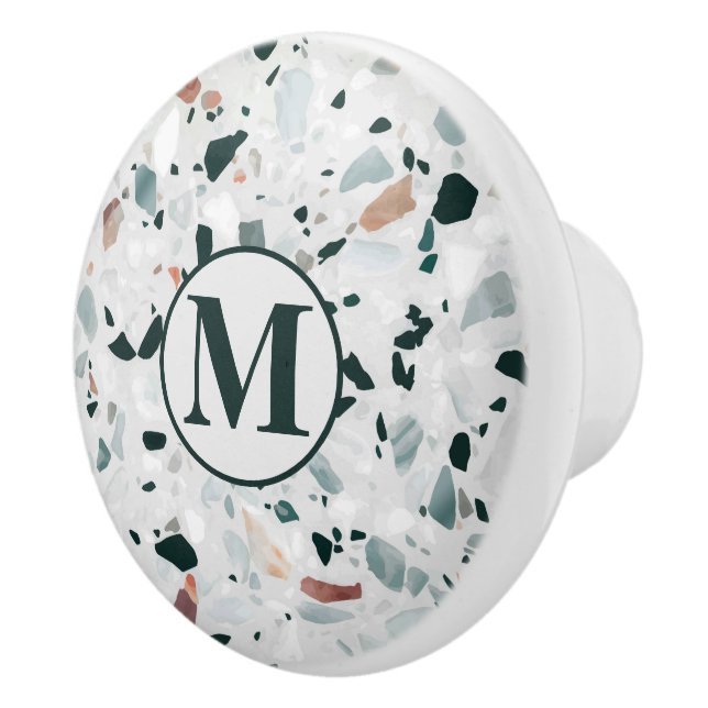 Bouton De Porte En Céramique Monogramme Abstrait Terrazzo Motif (Droite)