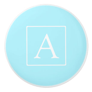 Bouton De Porte En Céramique Monogramme bleu ciel simple